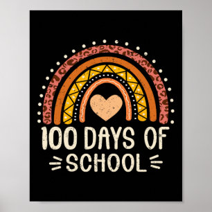 Poster Pêssego Leopardo Arco-íris Feliz 100º Dia De Escol