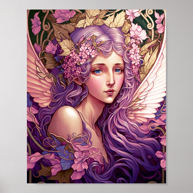Poster Pêssego Púrpura Fada Angel Fantasy Art (Frente)