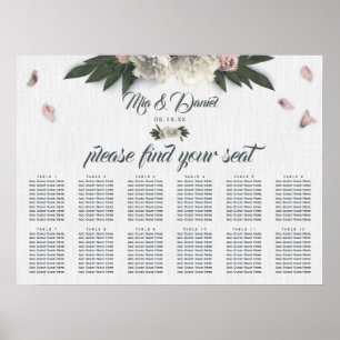 Poster Pêssego romântico e peônias florais brancas
