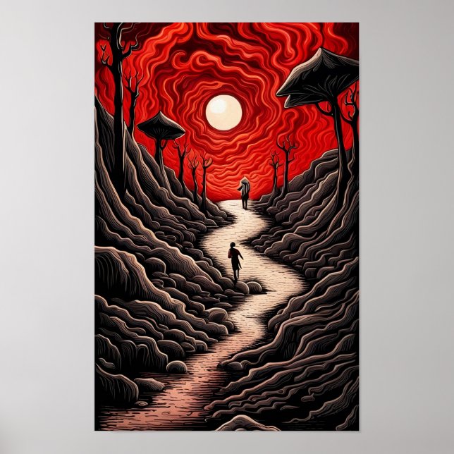 Poster Pessoa Caminhando Paisagens Surrealista (Frente)