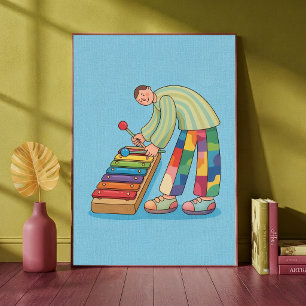 Poster Pessoa Colorida Tocando Instrumento Musical Xilofo