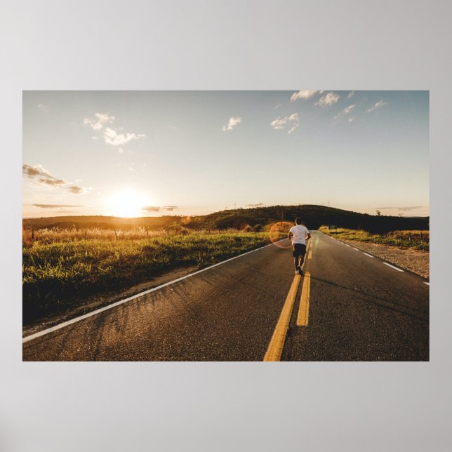 Poster Pessoa que corre na estrada pela manhã (Frente)