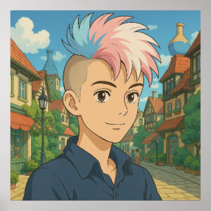 Poster Pessoa Transgênero com Anime Mohawk LGBTQIA+