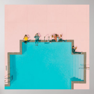 Poster Pessoas ao lado da ilustração da piscina
