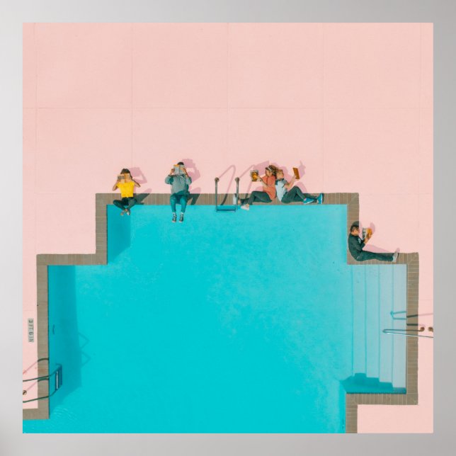 Poster Pessoas ao lado da ilustração da piscina (Frente)