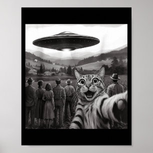 Poster Pessoas assistindo gato fazendo selfie de um alien