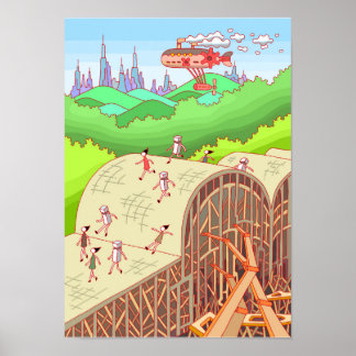 Poster Pessoas cruzando uma ponte de madeira.