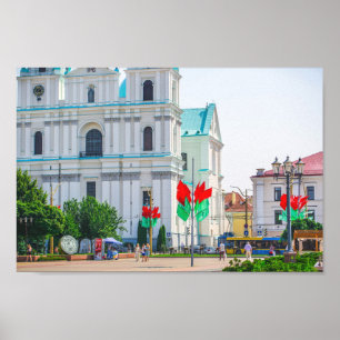 Poster Pessoas de vida da arquitetura da cidade de Grodno