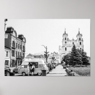 Poster Pessoas de vida da arquitetura da cidade de Grodno