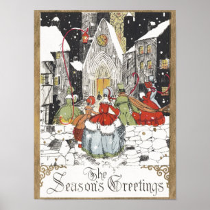 Poster Pessoas do Victorian do natal vintage que vão à