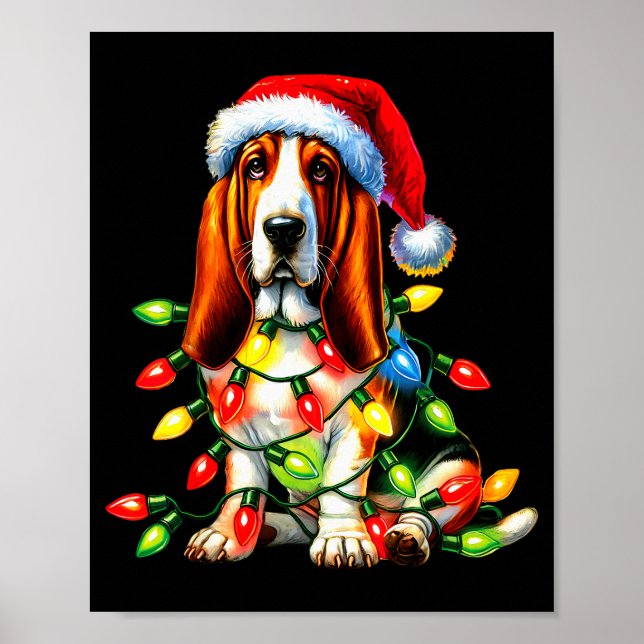 Poster Pet Animal Bet Hound Dog Lover Santa Hat Christmas (Frente)