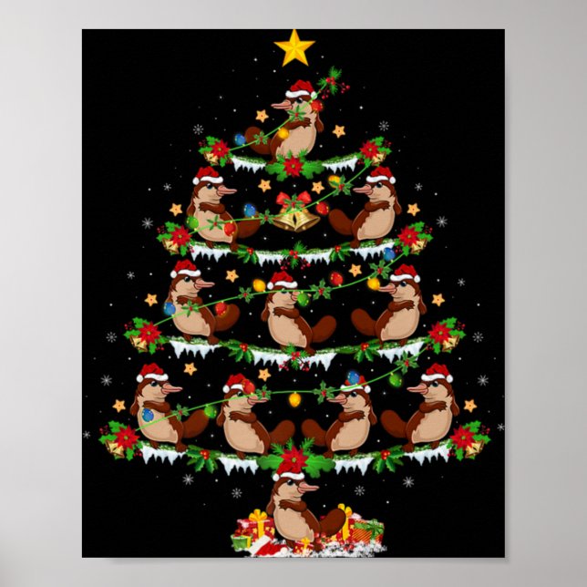Poster Pet Animal Xmas Lights Santa Platypus Christmas Tr (Frente)