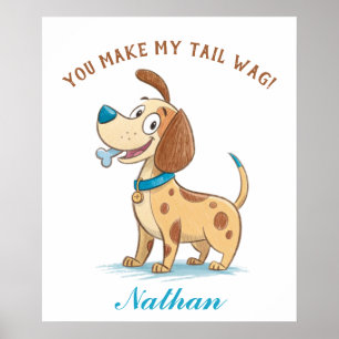 Poster Pet Azul, Playful, Cachorro Puppy Olhado