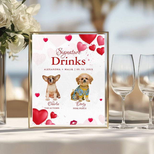 Poster Pet Dog Valentine Signature Drink wedding sign (Criador carregado)