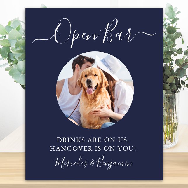 Poster Pet Dog Weding Open Bar Marinho Azul Foto Personal (Criador carregado)
