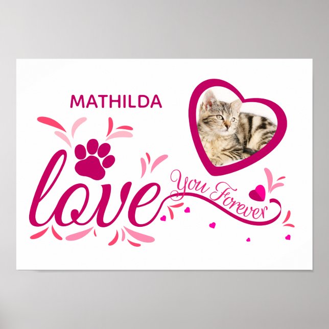 Poster Pet Memorial Souvenir Pink Heart Paw "Eu te amo" (Frente)