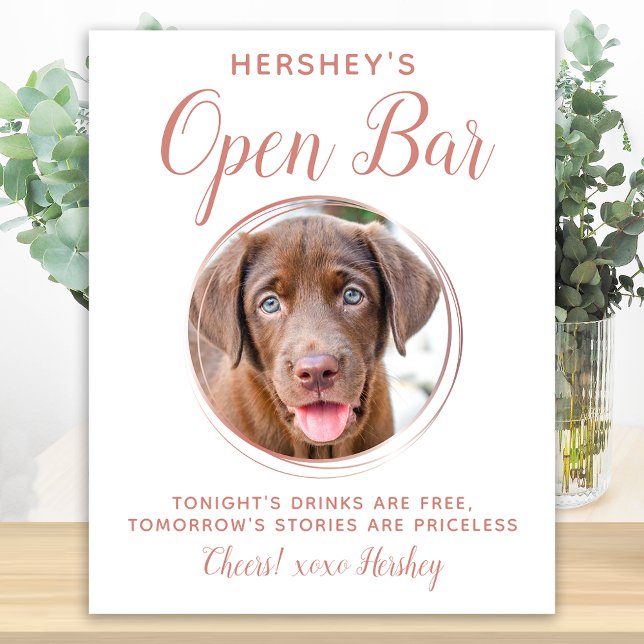 Poster Pet Wedding Open Bar Dog Photo Rose Gold Drinks (Criador carregado)