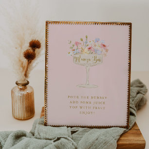 Poster Pétalas cor-de-rosa e sinal de Mesa Prosecco Mimos