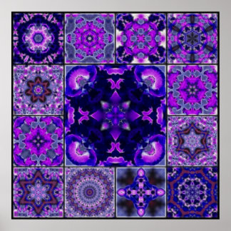 Pôster Pétalas De Flores Roxas E Azuis, Montagem Mosaica