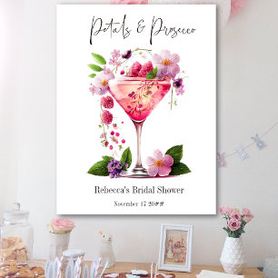 Poster Pétalas e Prosecco Bege Rosa Floral Chá de Noiva