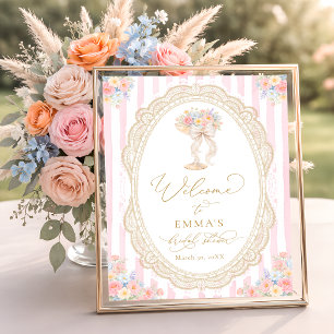 Poster Pétalas e Prosecco Floral Boas-vindas ao Chá de No