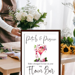Poster Pétalas e Prosecco Rosa Bar de Flores para Chá de