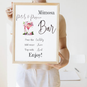 Poster Pétalas e Prosecco Rosa Bar de Mimosa para Chá de