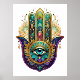 Poster Pétalas Violeta Verde Dourado Hamsa Turquesa Terce