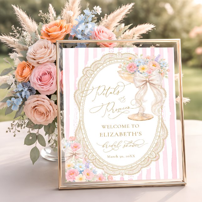 Poster Petals and Prosecco Bow Bridal Shower Welcome (Criador carregado)