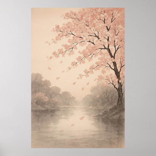 Poster Petals on the River Springtime Serenity (Frente)