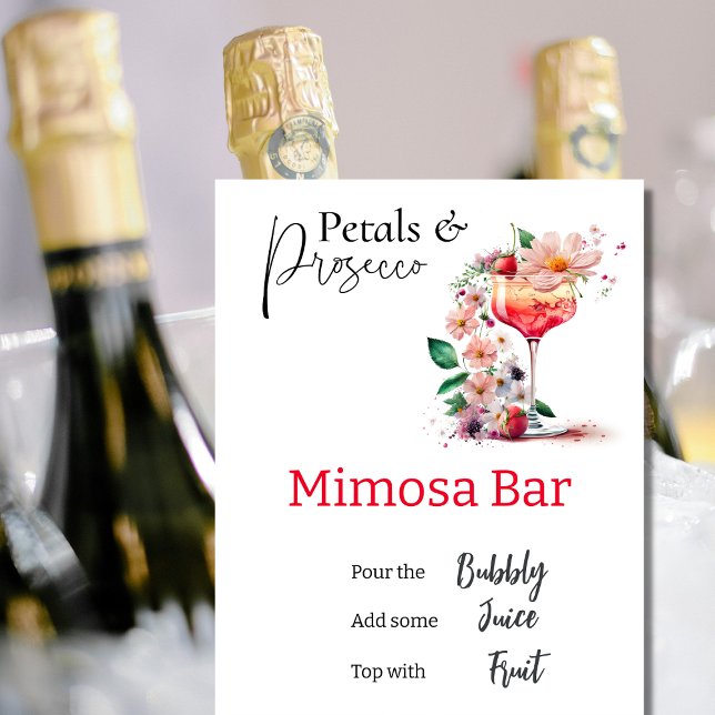Pôster Petals Prosecco Chá de panela Floral Bar Mimosa (Decorate your Bridal Shower with this elegant wedding Mimosa Bar Sign)