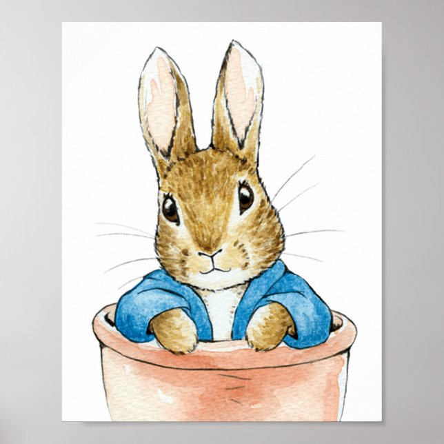 Poster Peter o coelho sentado em vaso de planta (Frente)