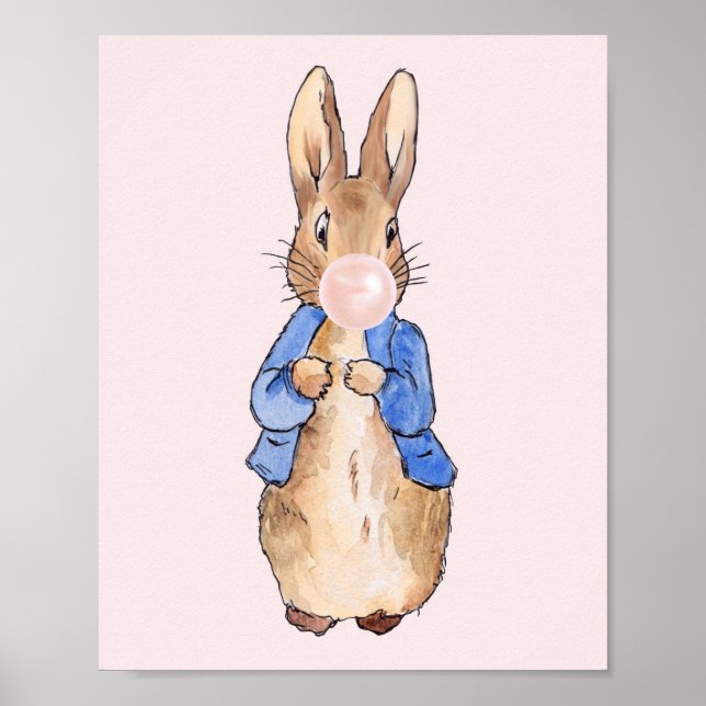 Poster Peter o Rabbit soprando uma pastilha rosa (Frente)