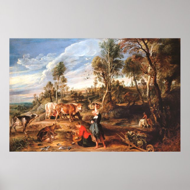 Poster Peter Paul Rubens Milkmaids with Cattle in a Lands (Frente)