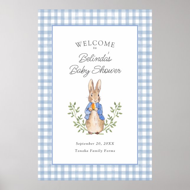 Poster Peter Rabbit Blue Gingham Baby Shower Welcome (Frente)