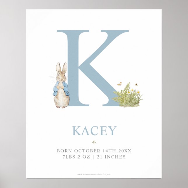 Poster Peter Rabbit | Carta Personalizada K (Frente)