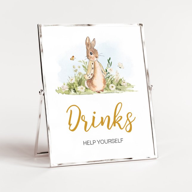 Poster Peter Rabbit Chá de fraldas Bebe (Rabbit Gender Neutral Baby Shower Drinks Sign)