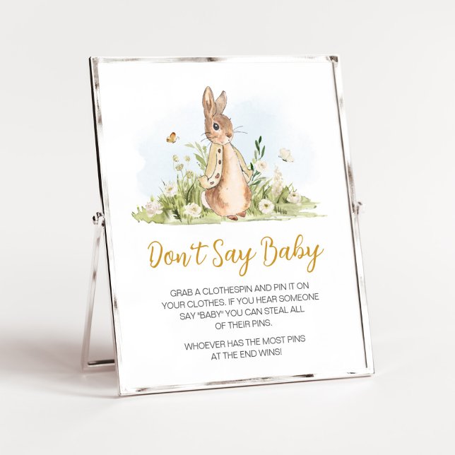 Poster Peter Rabbit Chá de fraldas Don't say Baby (Rabbit Gender Neutral Baby Shower Don't Say Baby Sign)