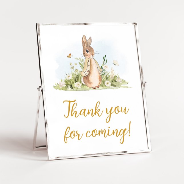 Poster Peter Rabbit Chá de fraldas Obrigado por vir (Rabbit Gender Neutral Baby Shower Thank You for Coming Sign)