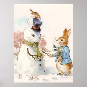 Poster Peter Rabbit e o boneco de neve de Beatrix Potter