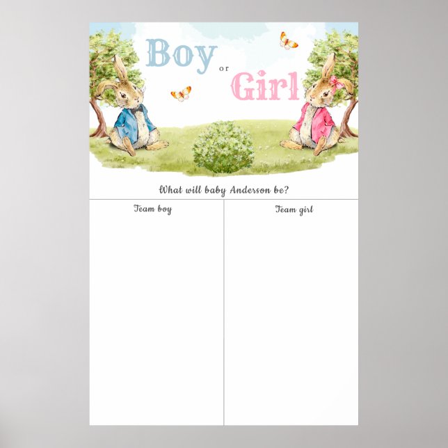 Poster Peter The Rebbit Boy ou Girl Gender Reveal Voting (Frente)