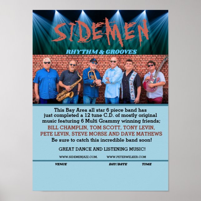 Poster Peter Welker "Sidemen" Banda Música (Frente)