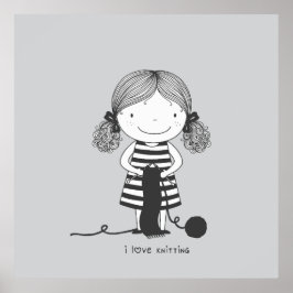Poster Petite Fille Adorable qui Tricote I Love Knitting