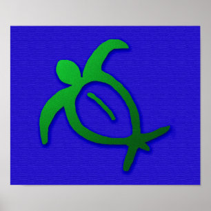 Poster Petroglyph havaiano de Honu no azul