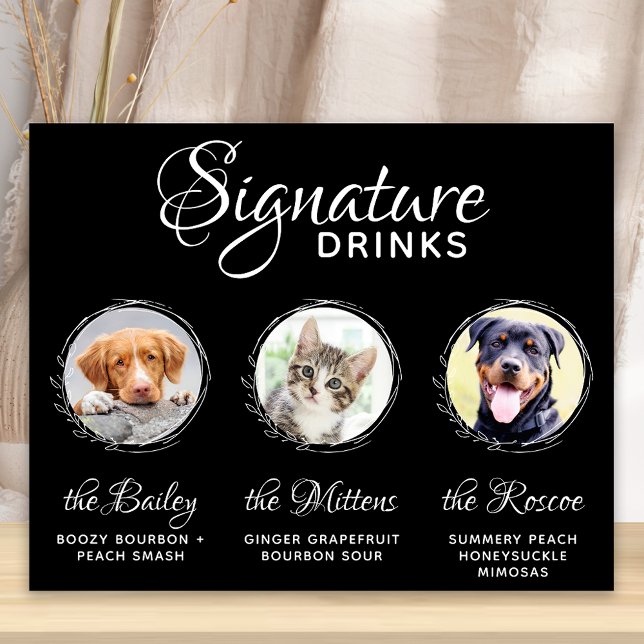 Poster Pets Signature Bebe Bar de Casamento de Foto Preto (Criador carregado)