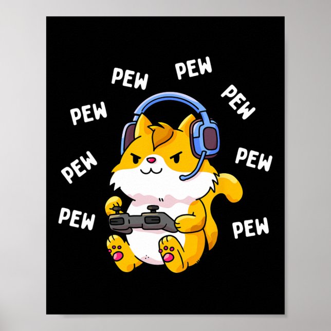 Poster Pew Pew Gamer Cat Video Game Cats Gaming Gatinho L (Frente)