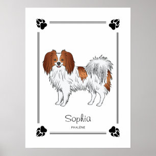 Poster Phalène Vermelho E Branco E Nome De Cão Personaliz