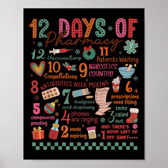 Poster Pharmacy Christmas Shirt - 12 Days Of Pharmacy Tec (Frente)