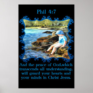 Pôster Phil 4:7 Menino pescando no rio.