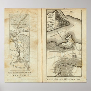 Poster Philadelphfia ao mapa de estradas de New York